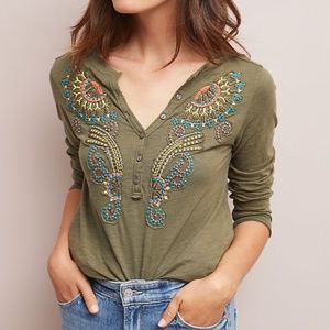 Anthropologie Akemi + Kin Embroidered Henley Top
